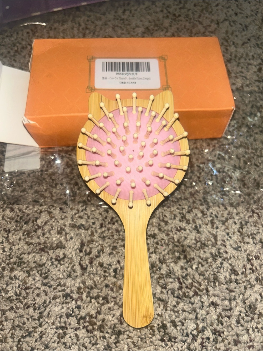 Bamboo Cat-Shape Paddle Brush with Pink Cushion